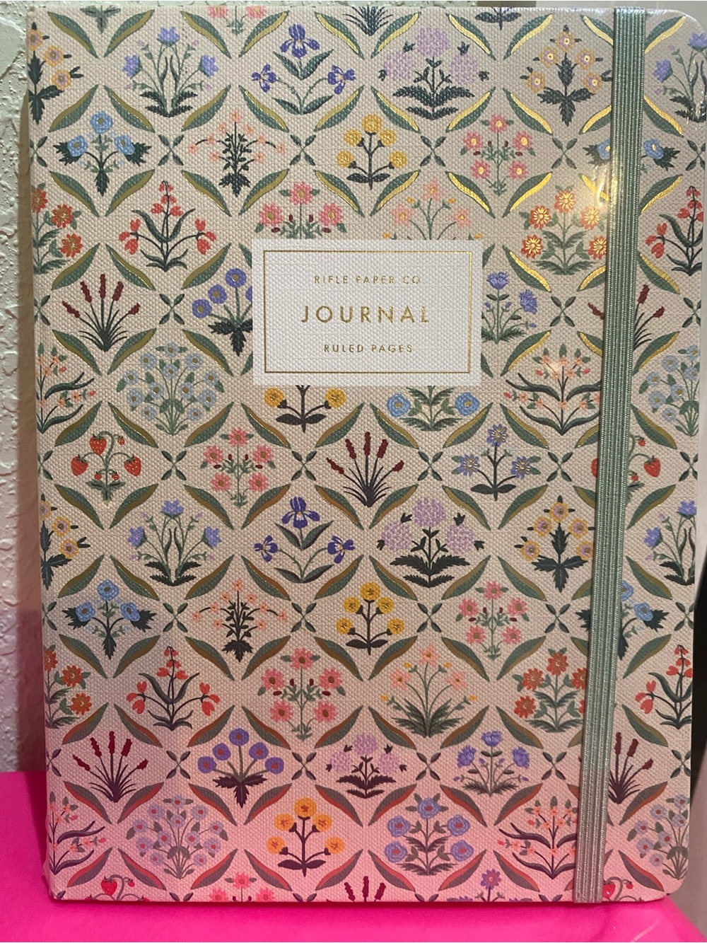 Rifle Paper Co. Cream Floral Journal with Multicolor Blooms and Green Elastic